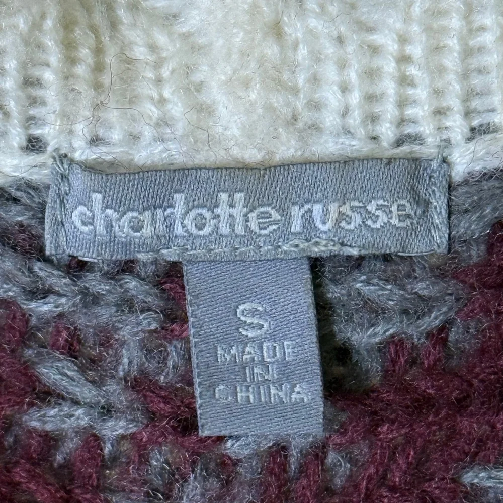 Charlotte Russe Open Cardigan Off-white Burgundy Striped Waterfall Size S
